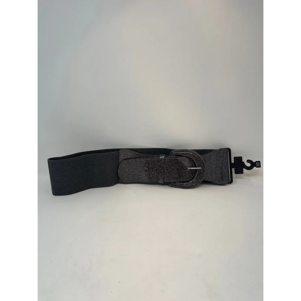 Glitter Cinch Belt Women 2X Black Like New Wide Elastic Sparkle Buckle